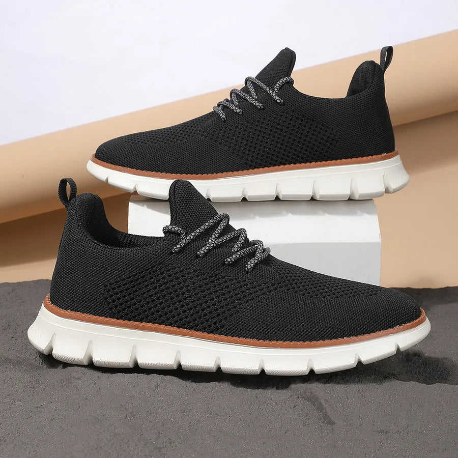 Men's grey and black mesh casual sneaker with round toe and low heel