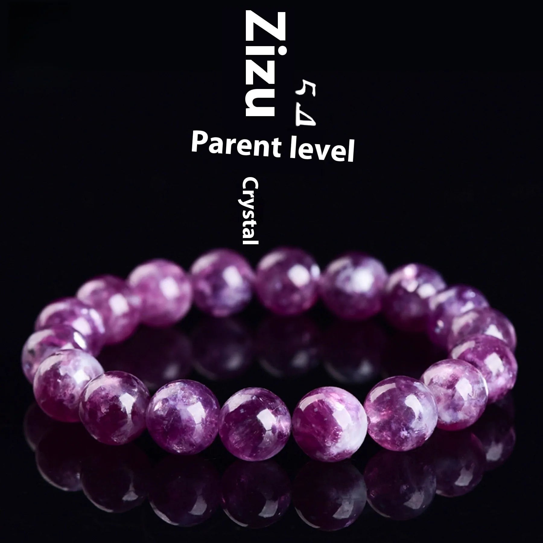 Polished geometric crystal bracelet in purple and pink hues on wrist.