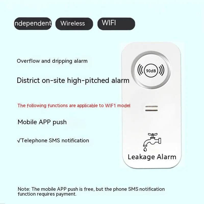 Independent wireless overflow sensor alarm for water leak detection in commercial and residential settings