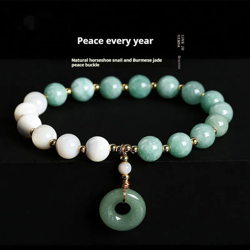Women's blue Burma jade bracelet with geometric design and horseshoe screw safety buckle