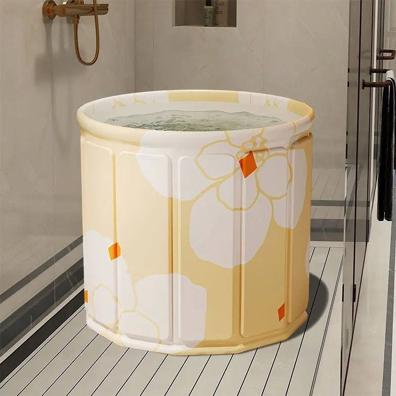 Foldable bath barrel for adults, thickened water-repellent cloth, 70cm diameter, sky blue colour