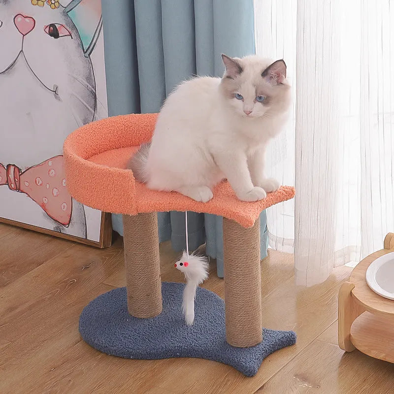 Cat climbing frame with plush material, teddy velvet, and sisal twine, includes solid wood toy, 1.8kg weight