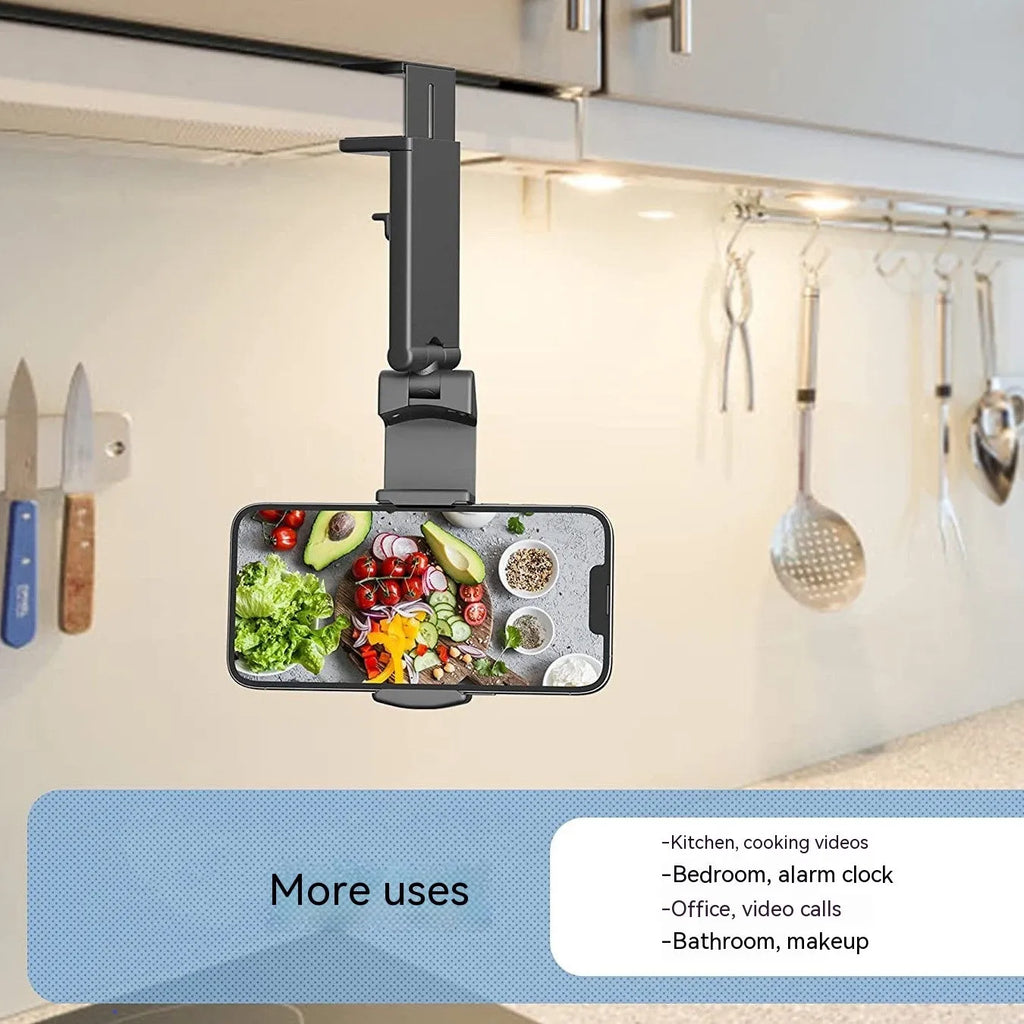 Foldable rotating universal phone holder in black, grey, or green colours showing adjustable viewing angles