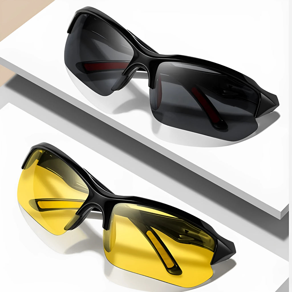 Men’s polarized photochromic sunglasses with bright black frame and full gray lenses for cycling and driving