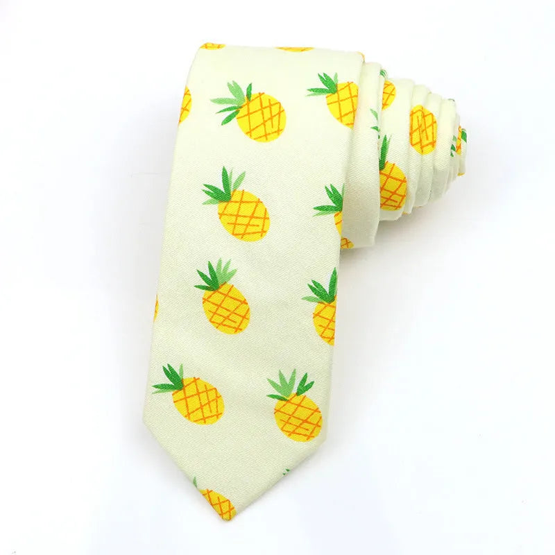 Narrow Korean style cotton bow tie with a printed cartoon pattern in various colours.