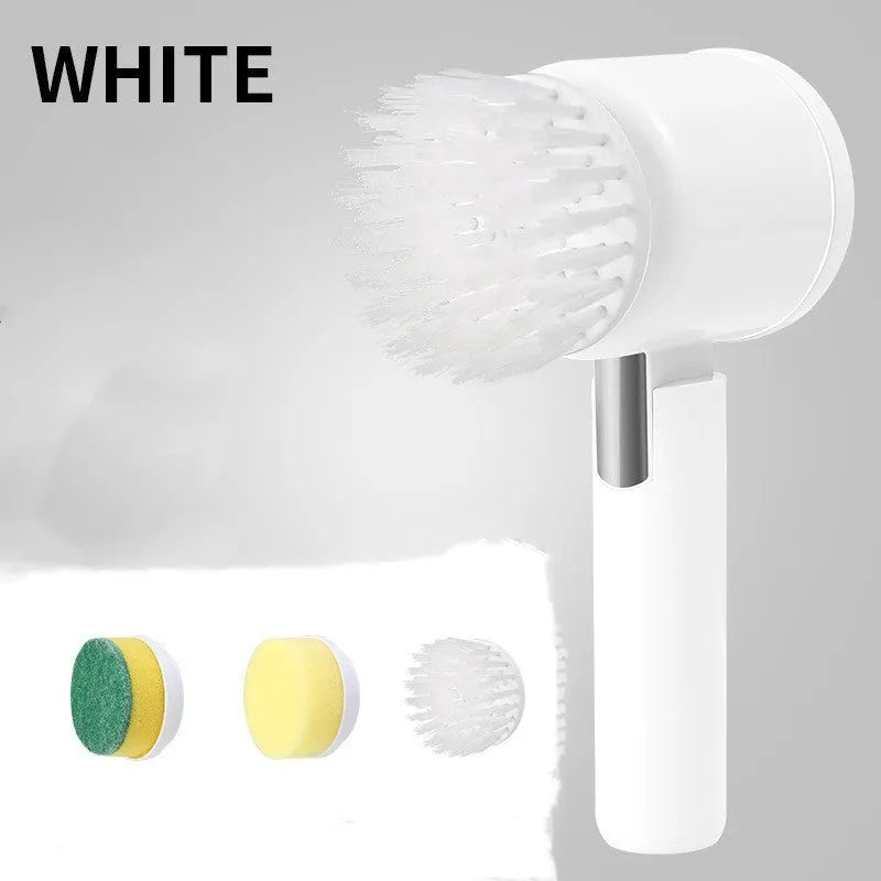 Foldable electric cleaning brush in green with three brush heads and USB charging port