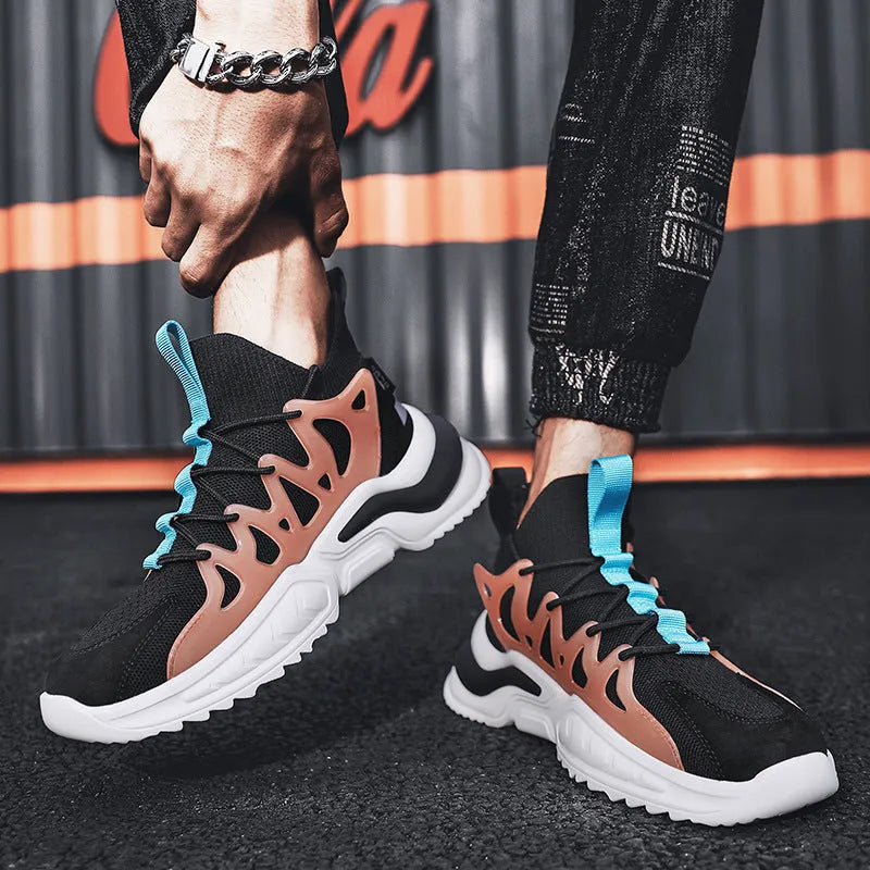 Men's black mesh and EVA sole non-slip running sneakers for gym training, side view