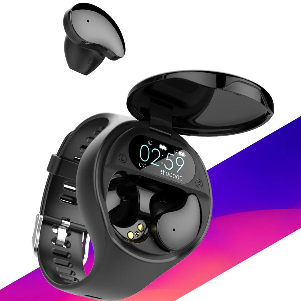 Sports smart watch with Bluetooth headset combo in black ABS design