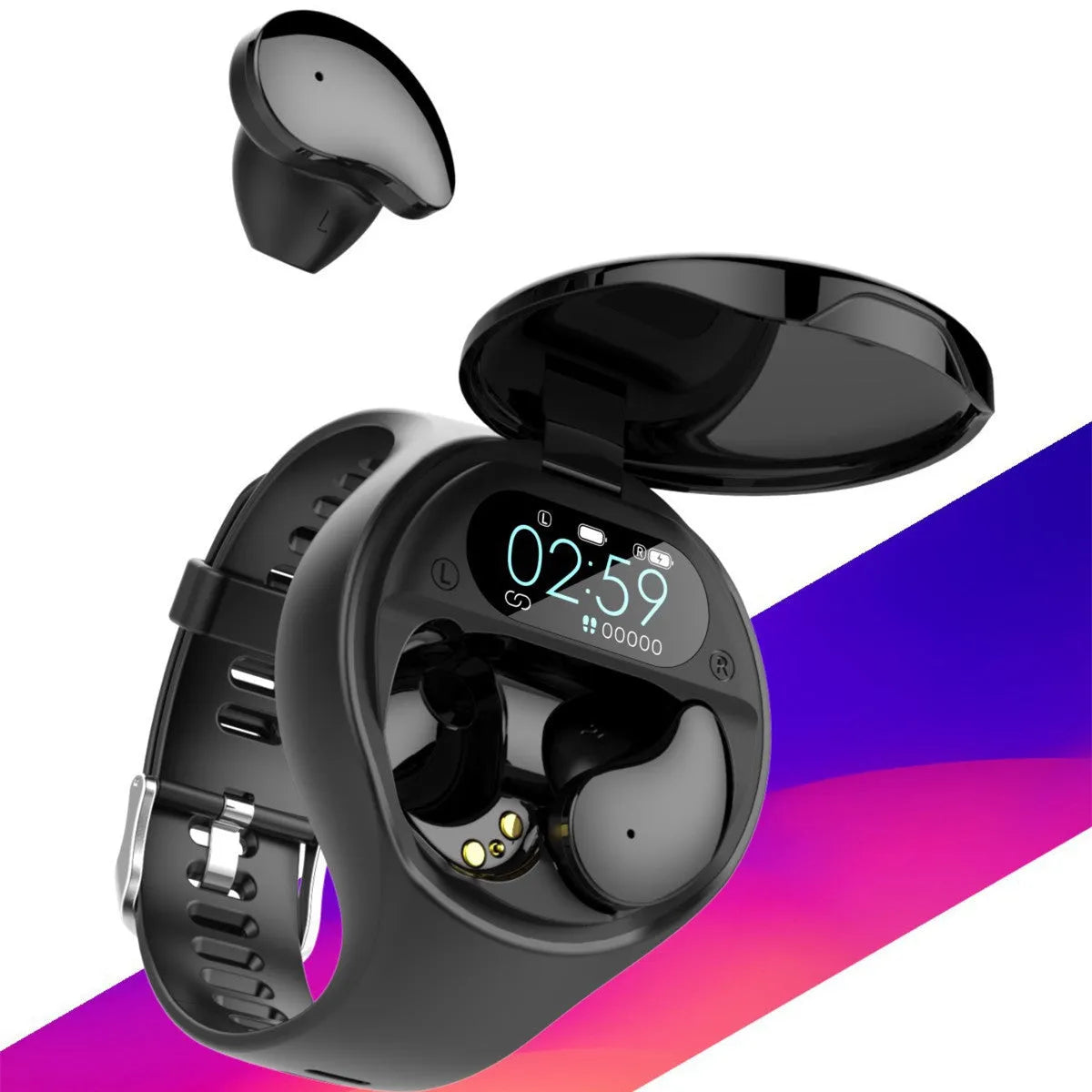 Sports smart watch with Bluetooth headset combo in black ABS design