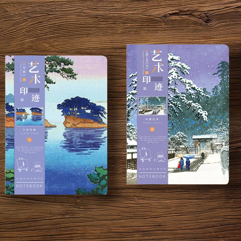 Ukiyo-e series hand ledger notebook with traditional Japanese artwork cover and 100g Daolin paper interior