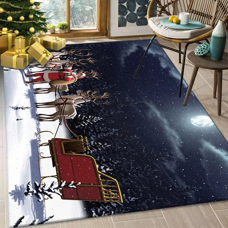 Christmas snowflake print round polyester fibre floor mat in American style with multiple size options