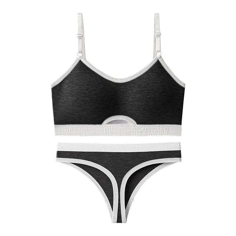 Cotton sports underwear set with underwired tube top bra and matching panties in multiple colours