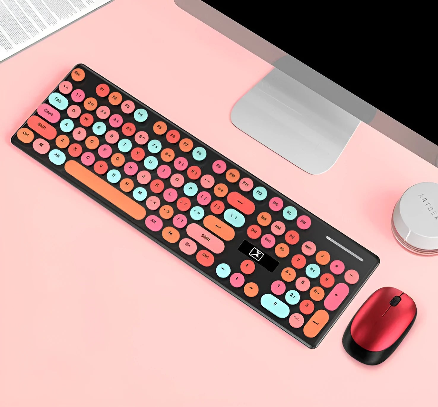 Xinmeng N620 vibrant yellow mixed colour wireless keyboard and mouse set with backlight