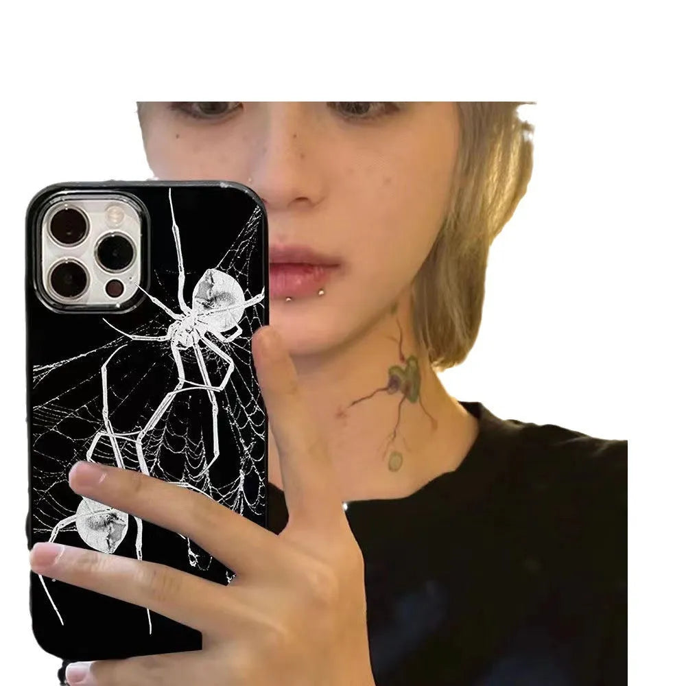 Transparent silicone phone case with personality spider graphic for iPhone 15 fall protection