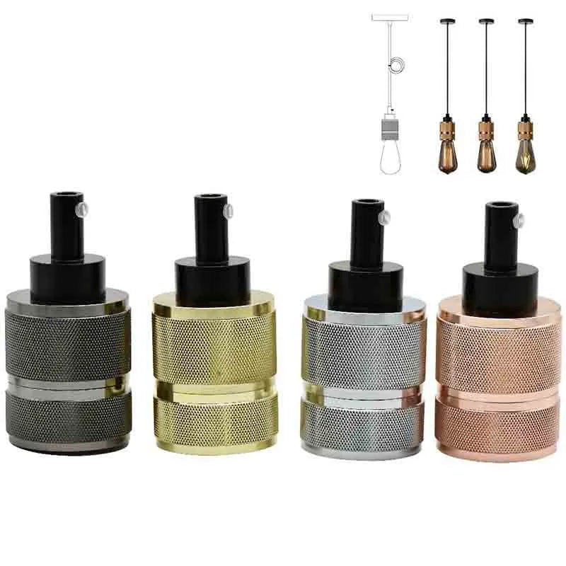 Compact DIY retro ceiling light chandelier in shiny black, rose gold, gold, and chrome metallic finishes.