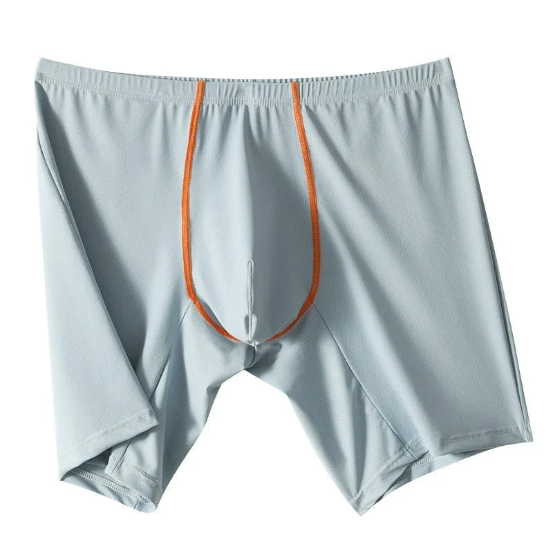 Men's mid-waist ice silk boxers with U-convex design in quick-drying nylon fabric