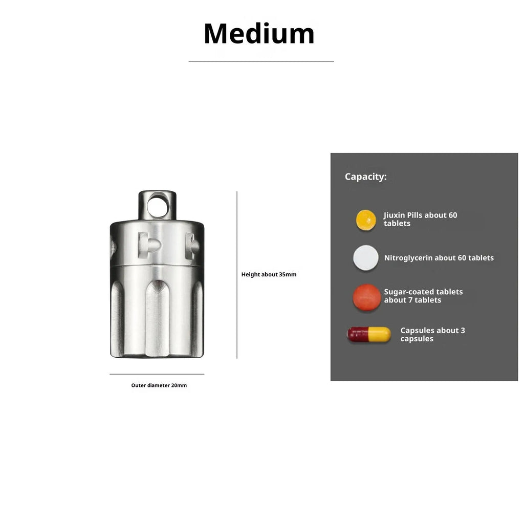 Pure titanium waterproof compartment portable storage tank in T10 size options for medicine organisation