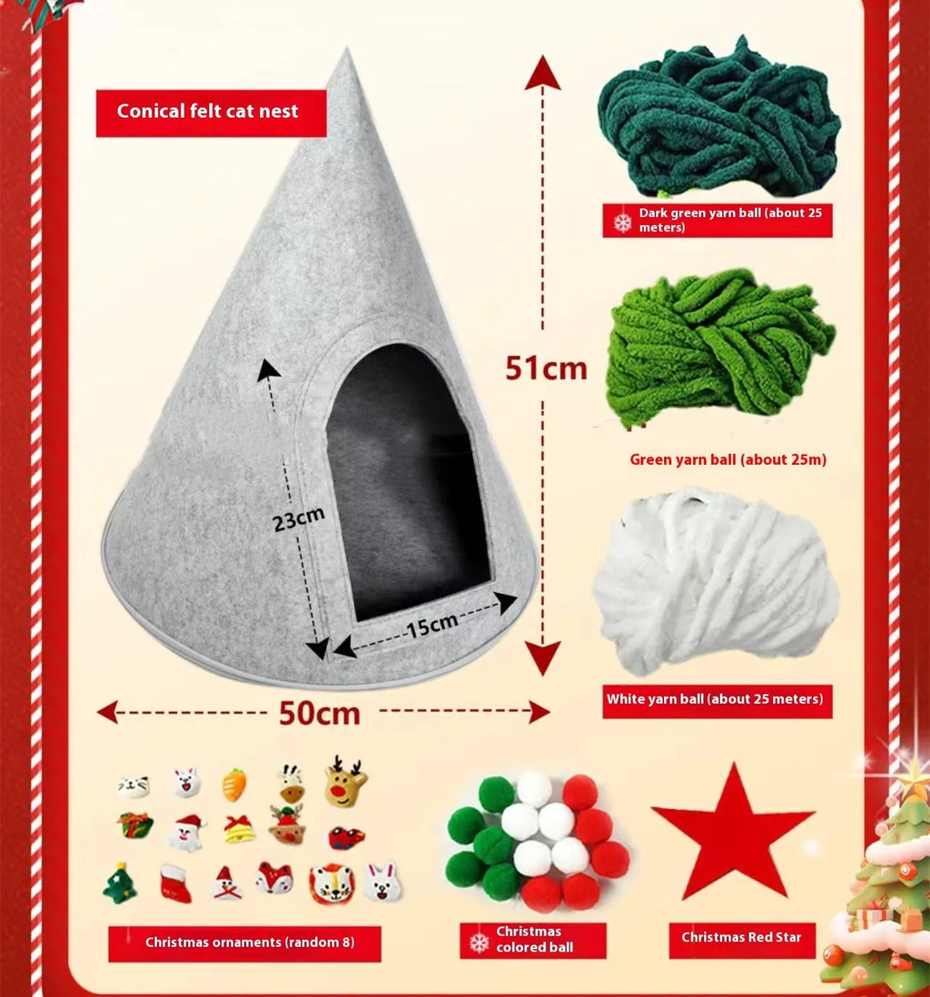 Grey handmade felt cone cat house with 50cm diameter base
