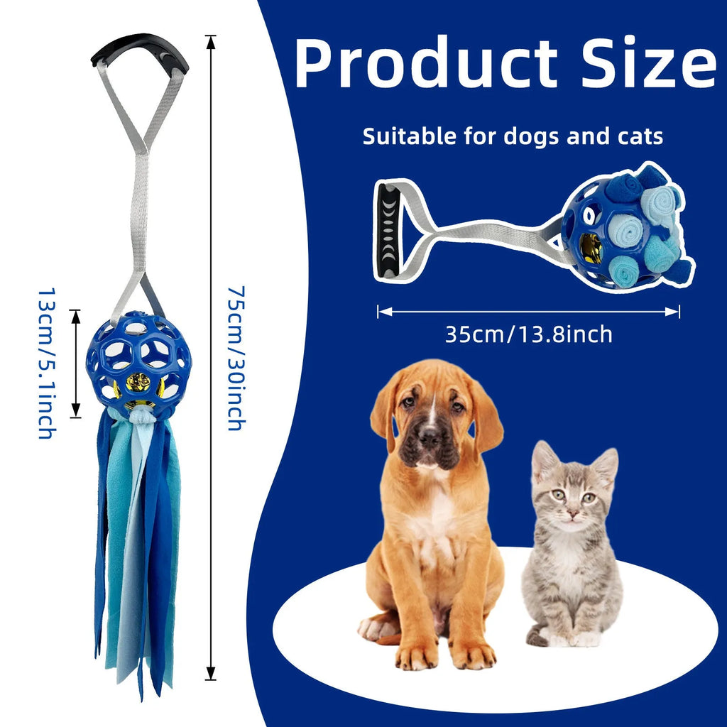 Interactive hollow pet toy ball with TPR sound insert in choice of five colours for dogs and cats.