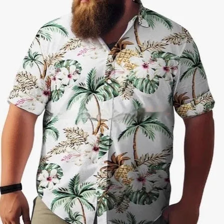 Men's plus size short sleeve cardigan in slim fit with digital print, available in multiple colours and sizes S to 5XL