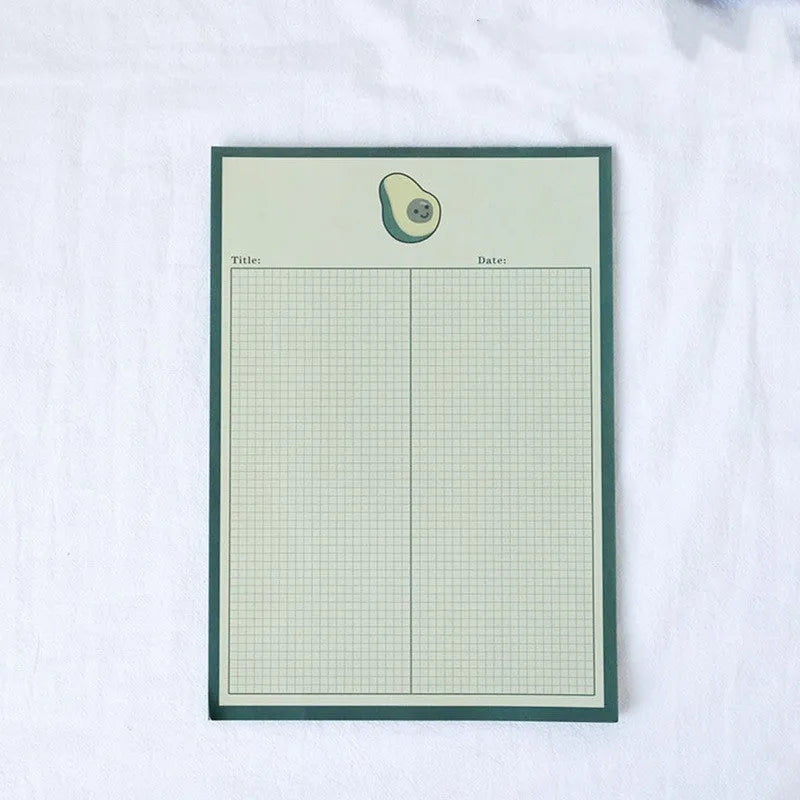 Avocado and bear cartoon design sticky note pads in large and small sizes.
