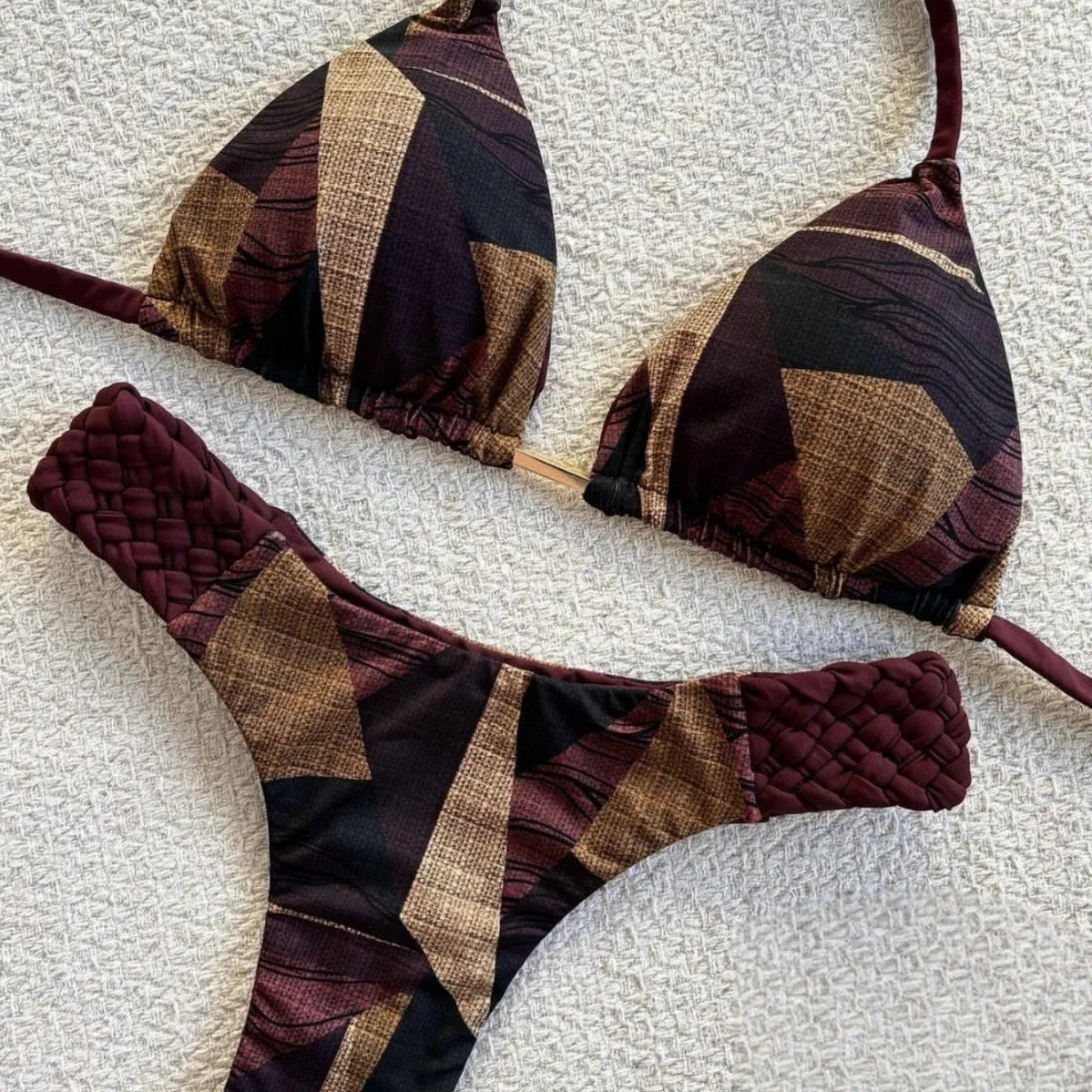 Braid rope print nylon bikini set for women in briefs style, available in multiple colours and sizes