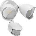 White or black LED security flood light with motion sensor for outdoor courtyard or garage use
