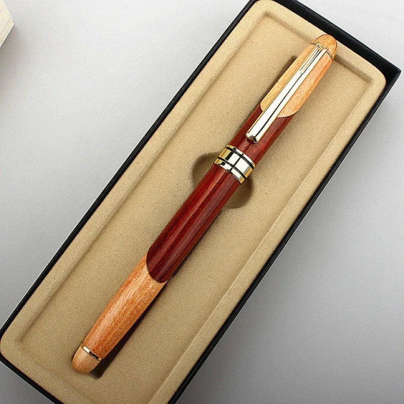 Wooden finance pen with metal tip and pen bag packaging for office use