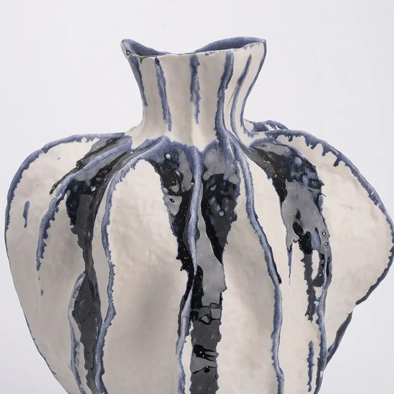 Moban handmade celadon ceramic vase with glossy glass surface in blue and white style