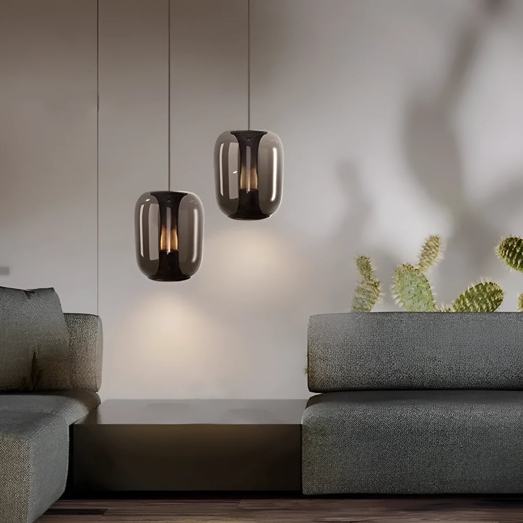 Minimalist Nordic chandelier with metal and glass construction in three colour options
