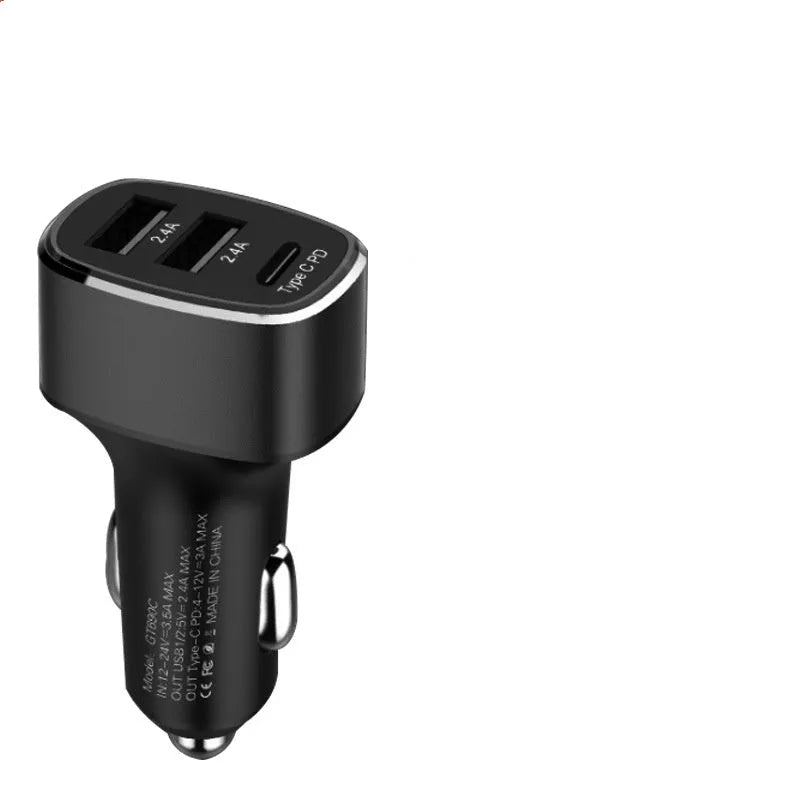 Dual-output car charger with USB and Type-C ports for fast charging devices in vehicles