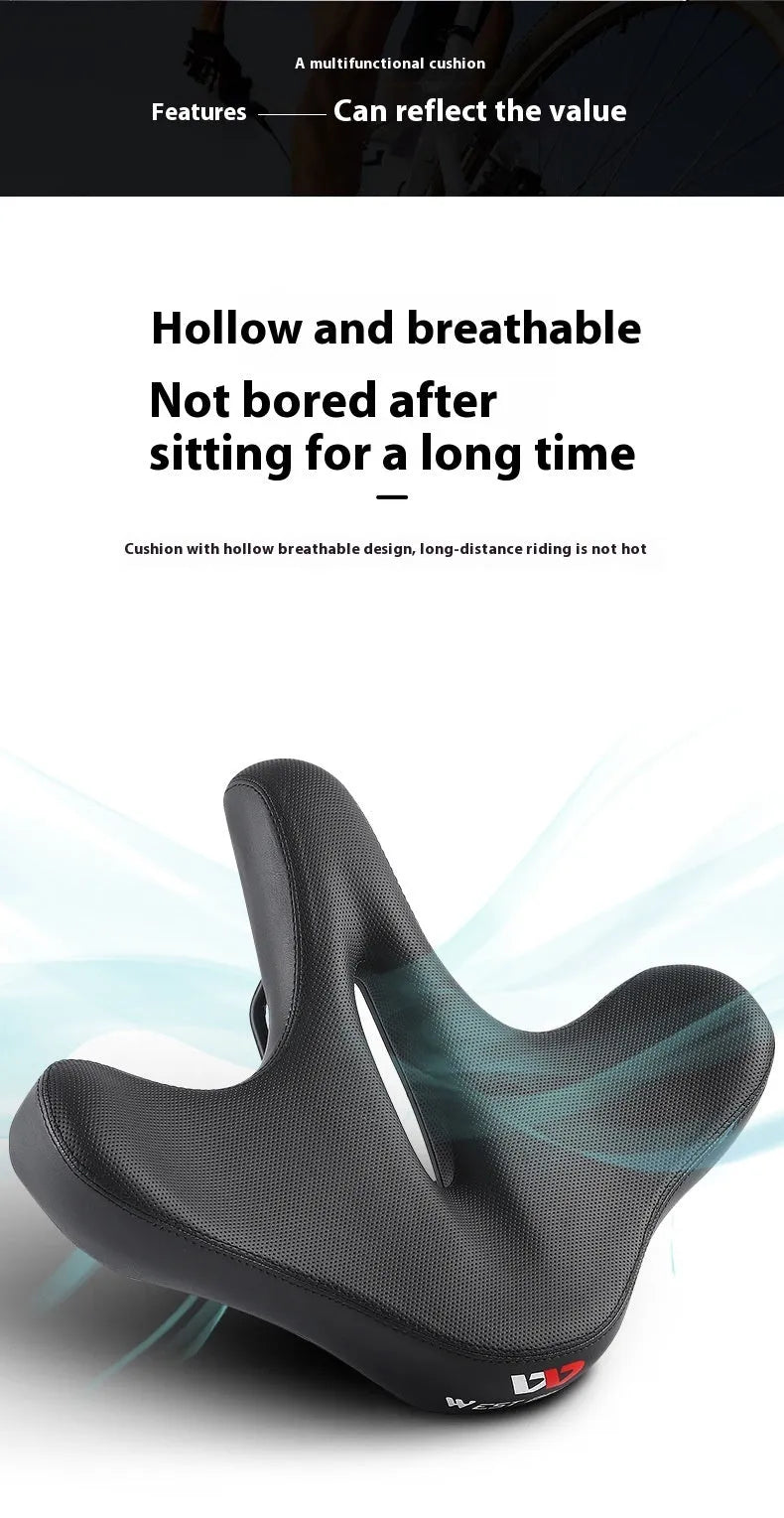 Black bicycle saddle cushion with leather cover and polyurethane foam padding