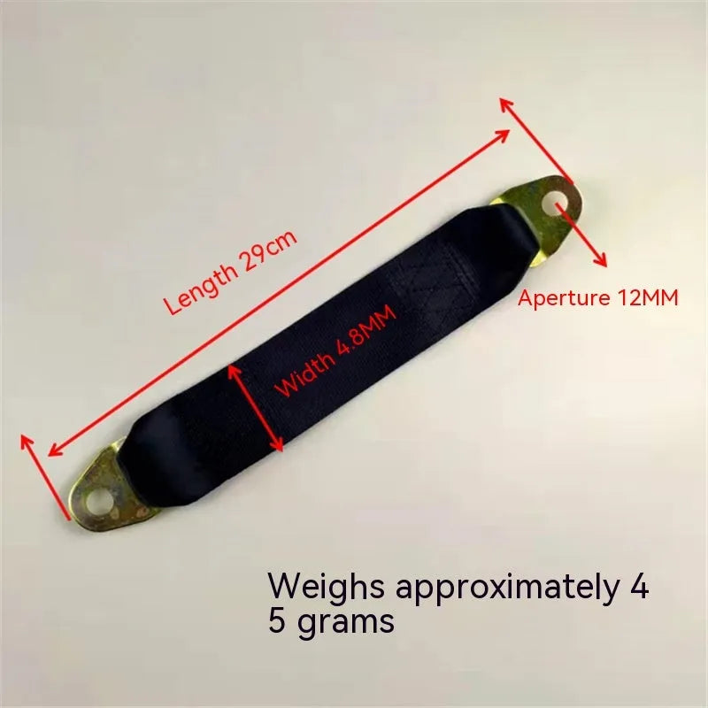Electric door limit fixing strap for vehicle door opening control with mounting hardware