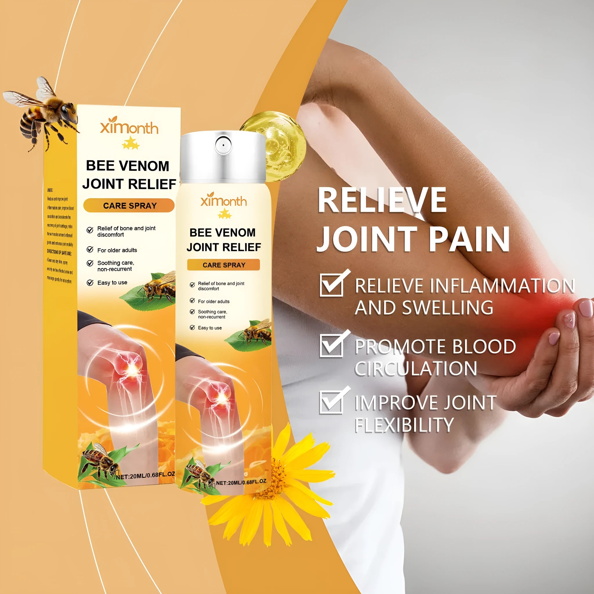 20ml bottle of daily nourishing body care spray with menthol, bee venom and arnica