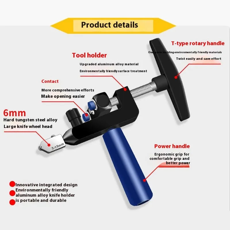 2-in-1 gold ceramic tile opener and glass cutter with hard alloy wheel, cutting depth 3-15mm, on a white background