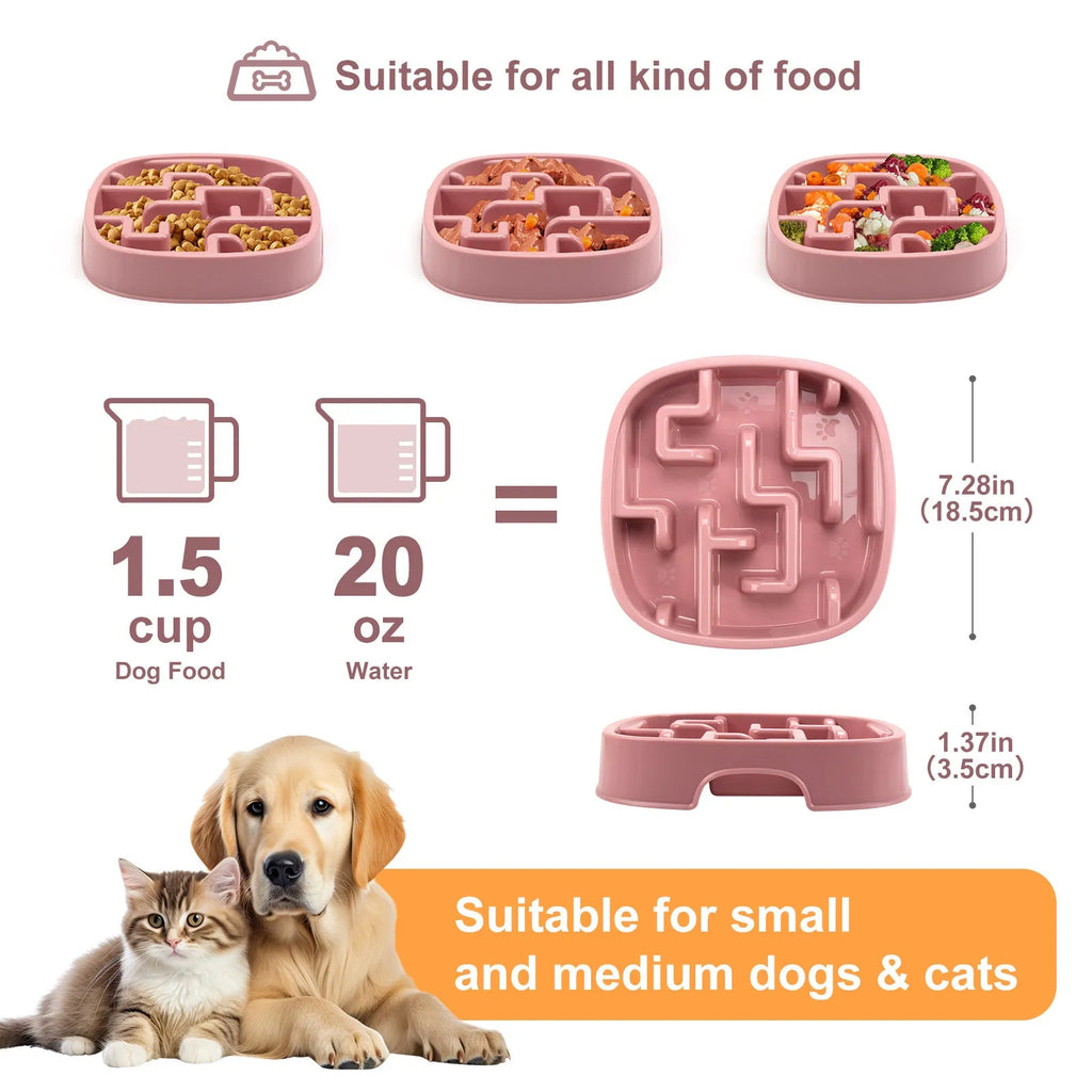 Macaron coloured maze design slow feeding bowl for cats and dogs with anti-slip base