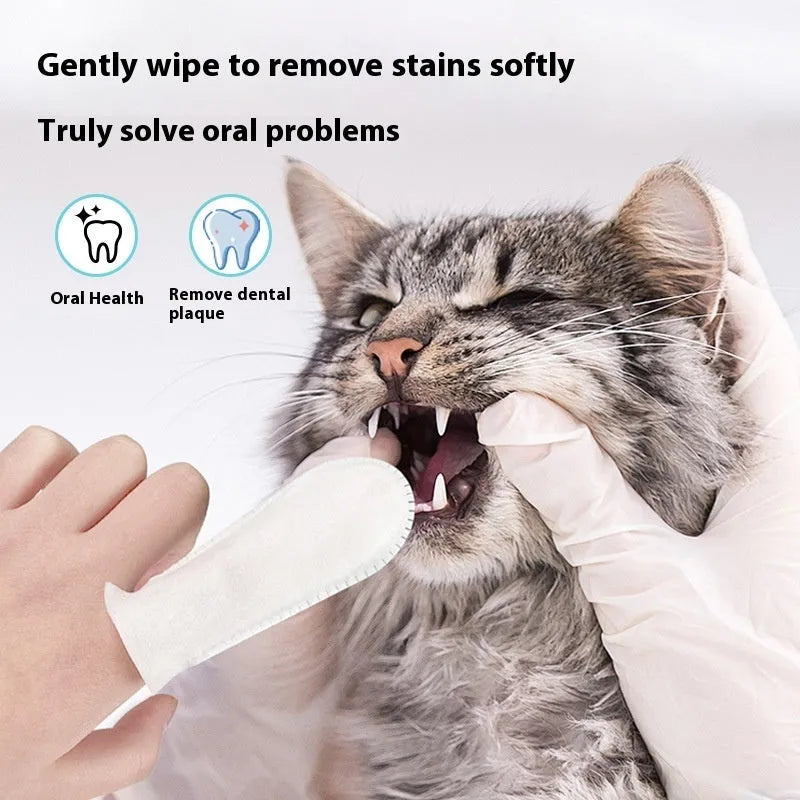 Pack of 50 soft non-woven pet dental cleaning finger stalls for cats and dogs.