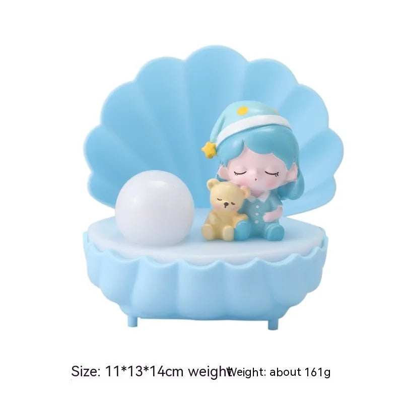 Resin cartoon character night light in pink pig girl, blue bear girl, purple sheep girl, or yellow Miki girl designs