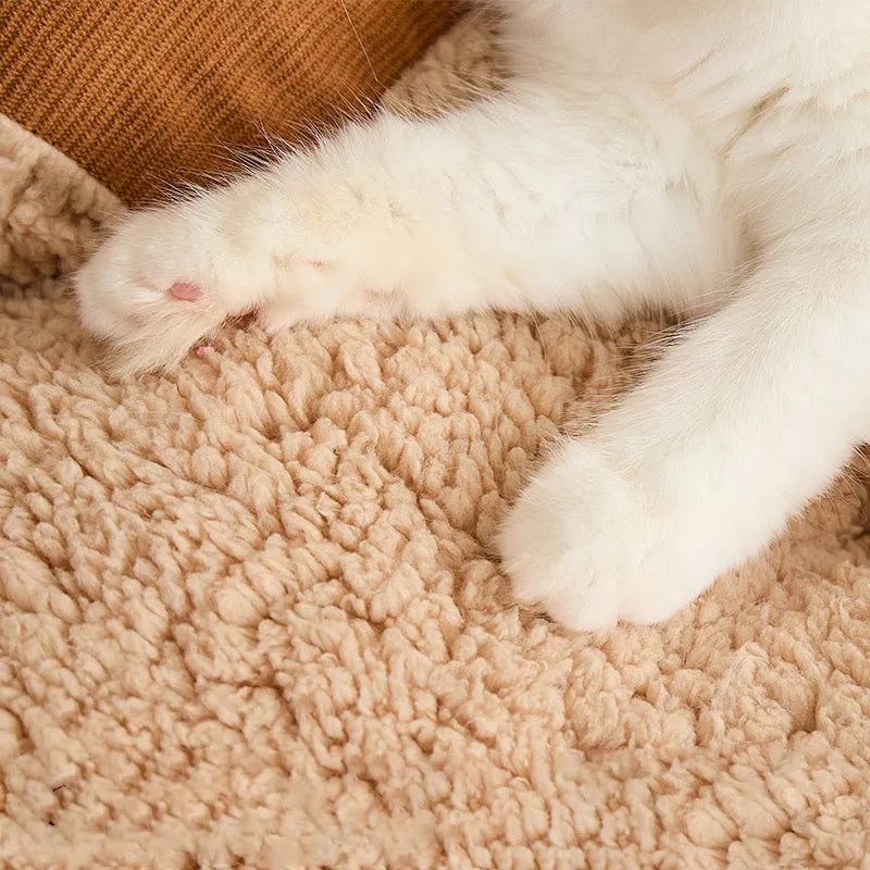 Grey and beige four-season dog kennel cushion mat shown in small, medium, and large sizes for pets.