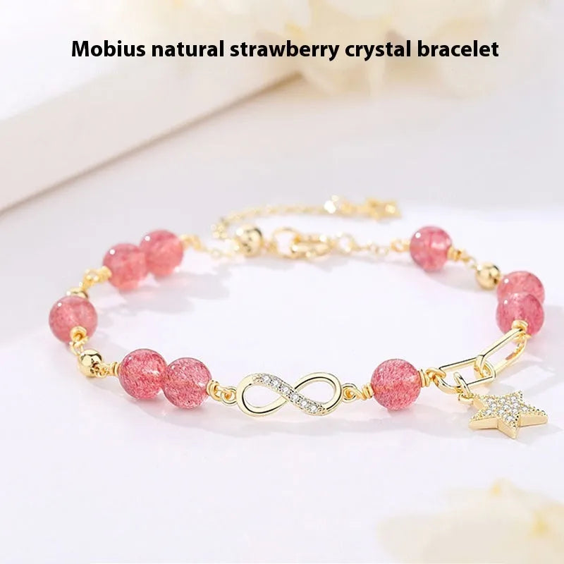 A women's adjustable Mobius crystal bracelet with a constellation design, showing the gray moonstone colour option.
