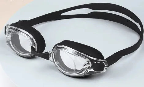 Waterproof anti-fog swimming goggles with prescription lens options from 200 to 600 degrees in protective case