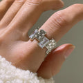 Geometric open design zircon ring with silver plating and 3D decoration