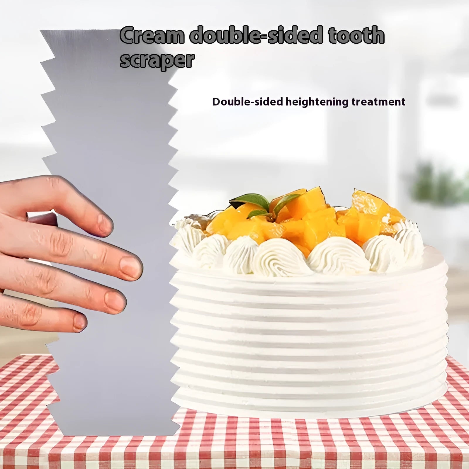 Stainless steel cream scraper cake decorating tool with six polygon pattern designs