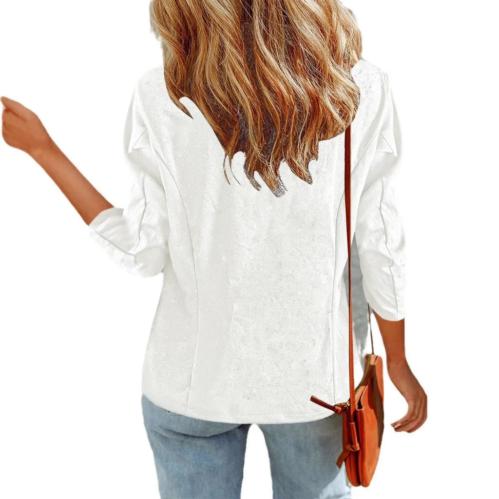 Slim-fit women's cardigan suit jacket in black, white or wine red polyester