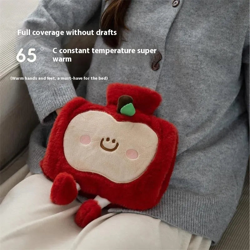 Little hot water injection bag in Apple Green with large cute face cartoon design and 2000ml capacity