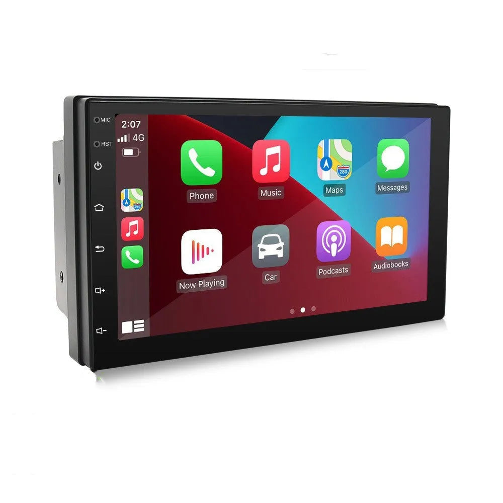 Black universal car MP5 player with 7-inch screen showing GPS navigation interface