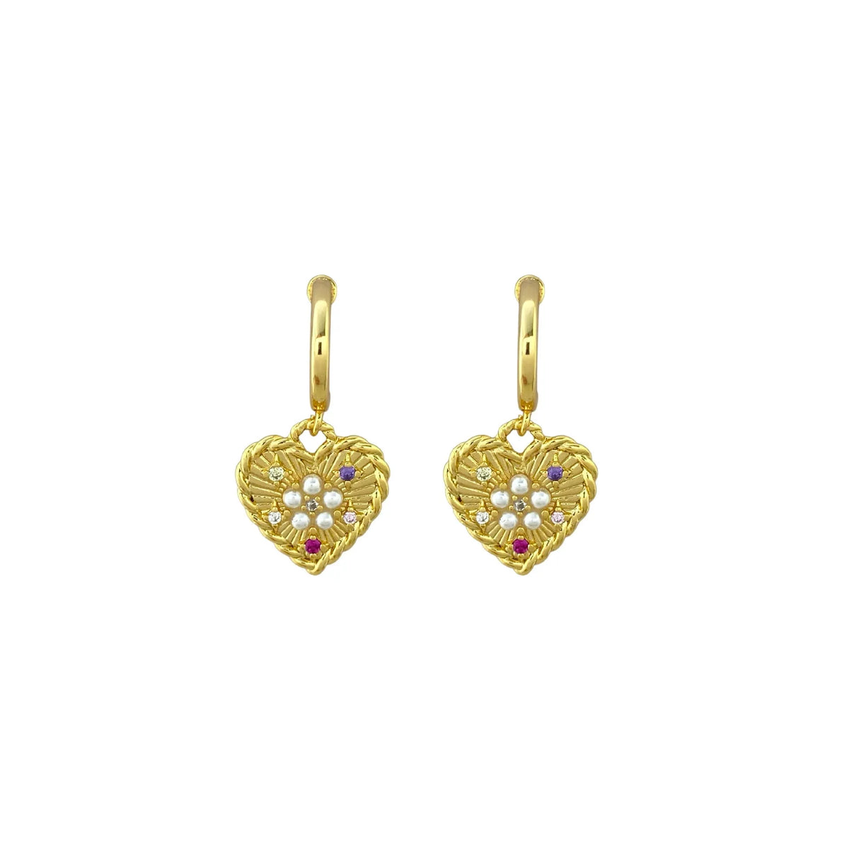 Pearl C-shaped heart earrings for women, copper electroplated, ear clips or studs, light luxury style