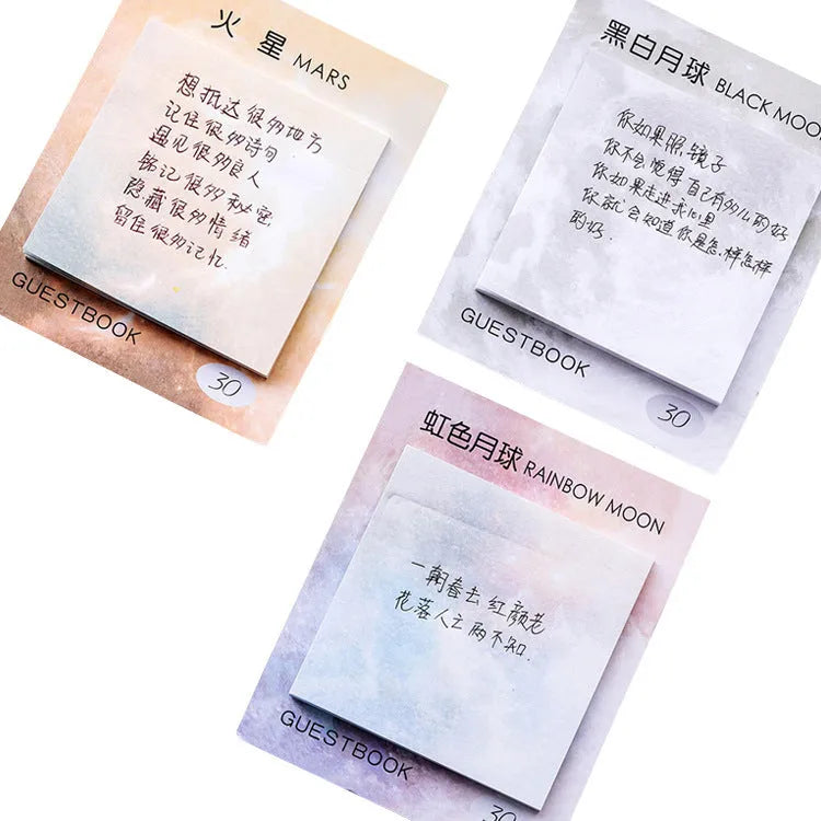 Square planet oil painting sticky note pad 7.3cm with assorted cover colours