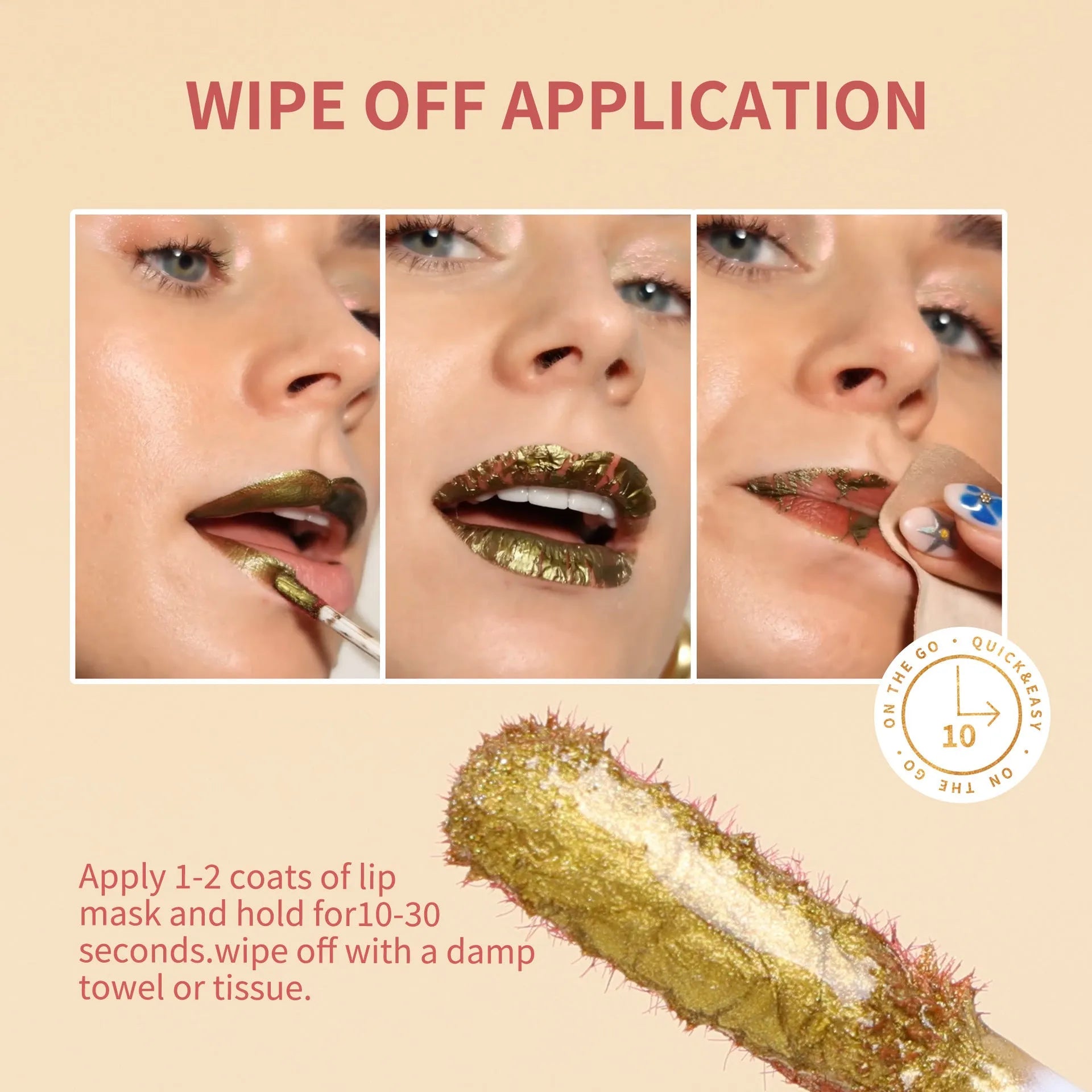 24k gold waterproof lip balm with tear-and-pull applicator in four shades 01Adore 02Lovely 03Hayley 04Whimsical