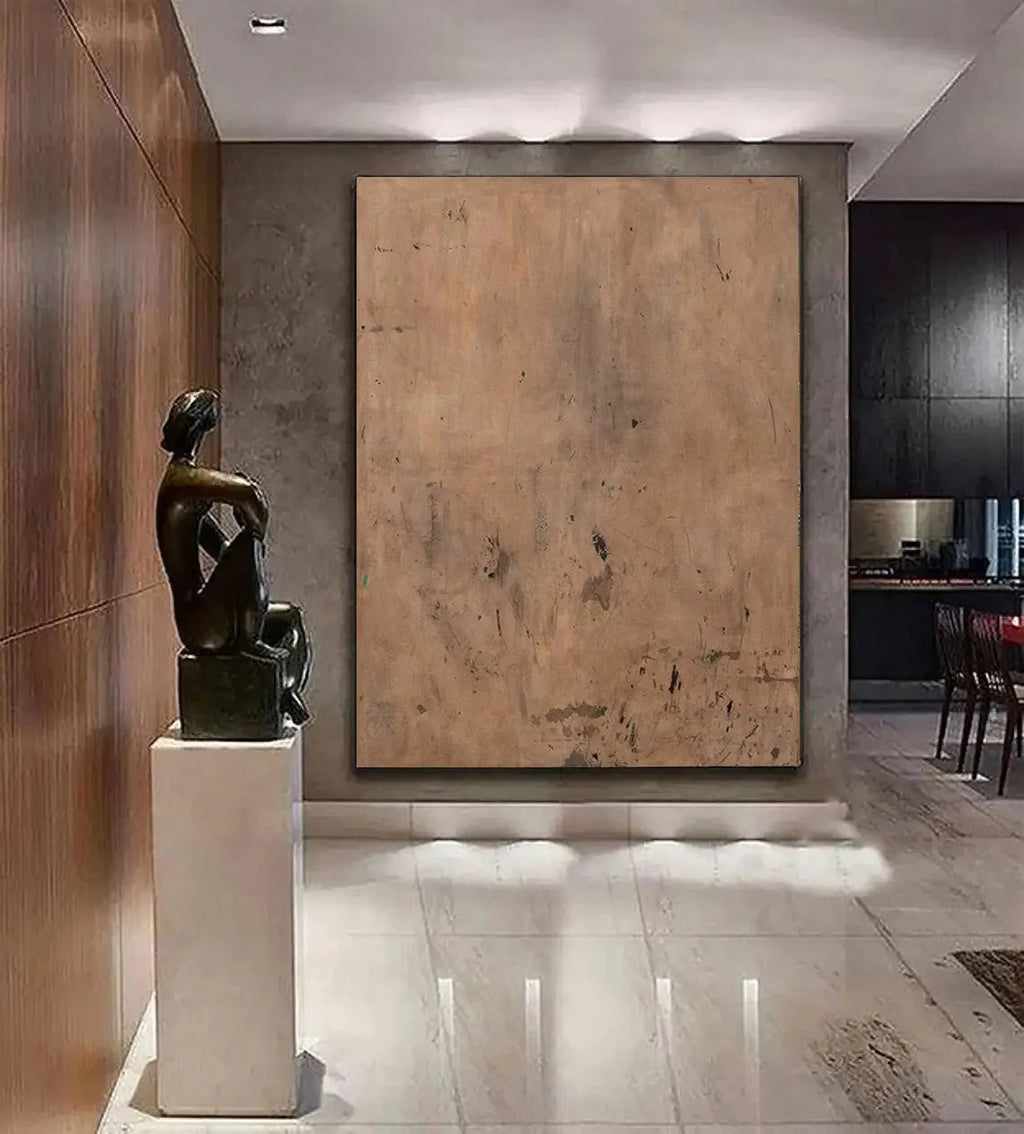 Hand-painted modern brown abstract oil painting on canvas, unframed and rolled, suitable for living room wall decor